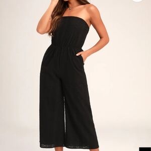 Lulus Sunlight Special Black Embroidered Strapless Jumpsuit